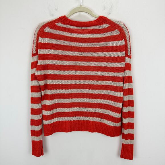 Madewell Linen Drop Shoulder Sweater Bright Flame Striped Nautical Small - Picture 13 of 14